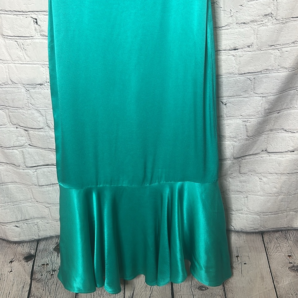 J. Crew Collection Green Satin-Like Ruffle Hem Dress Size 10 Excellent Condition - Picture 5 of 10